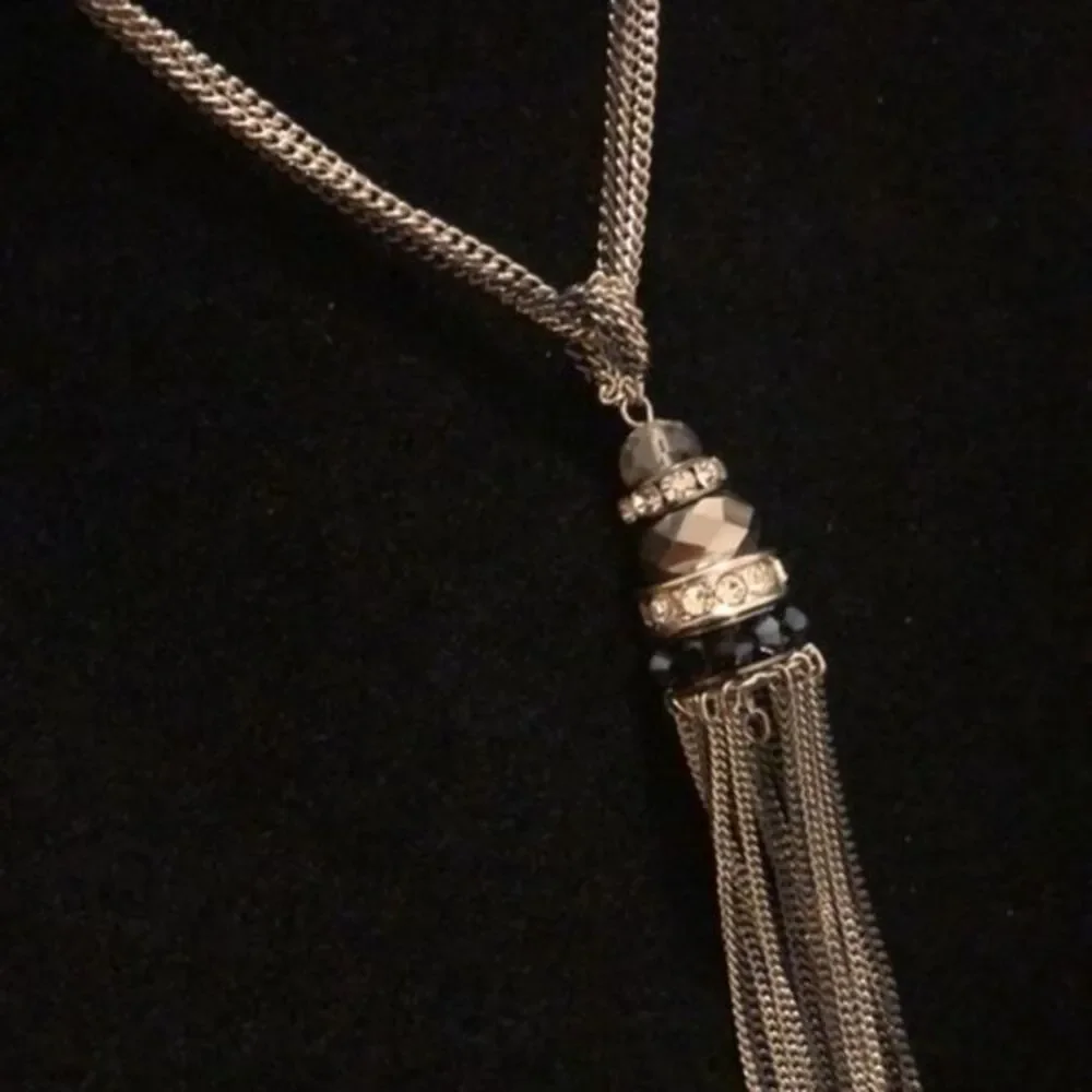 INC long necklace silver tone with glass Brad’s necklace